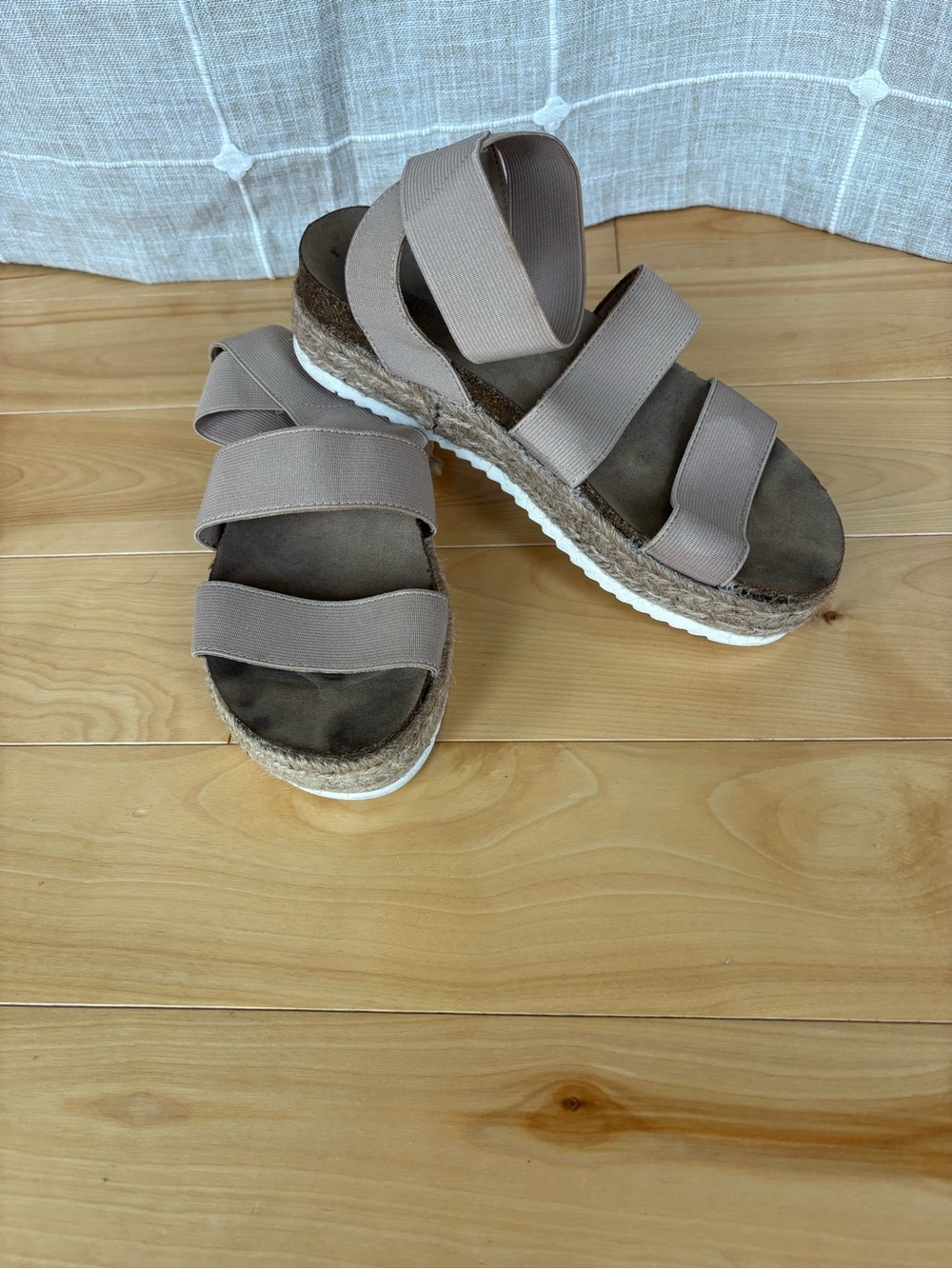 Neutral Taupe Platform Espadrille Sandals with Elastic Straps
